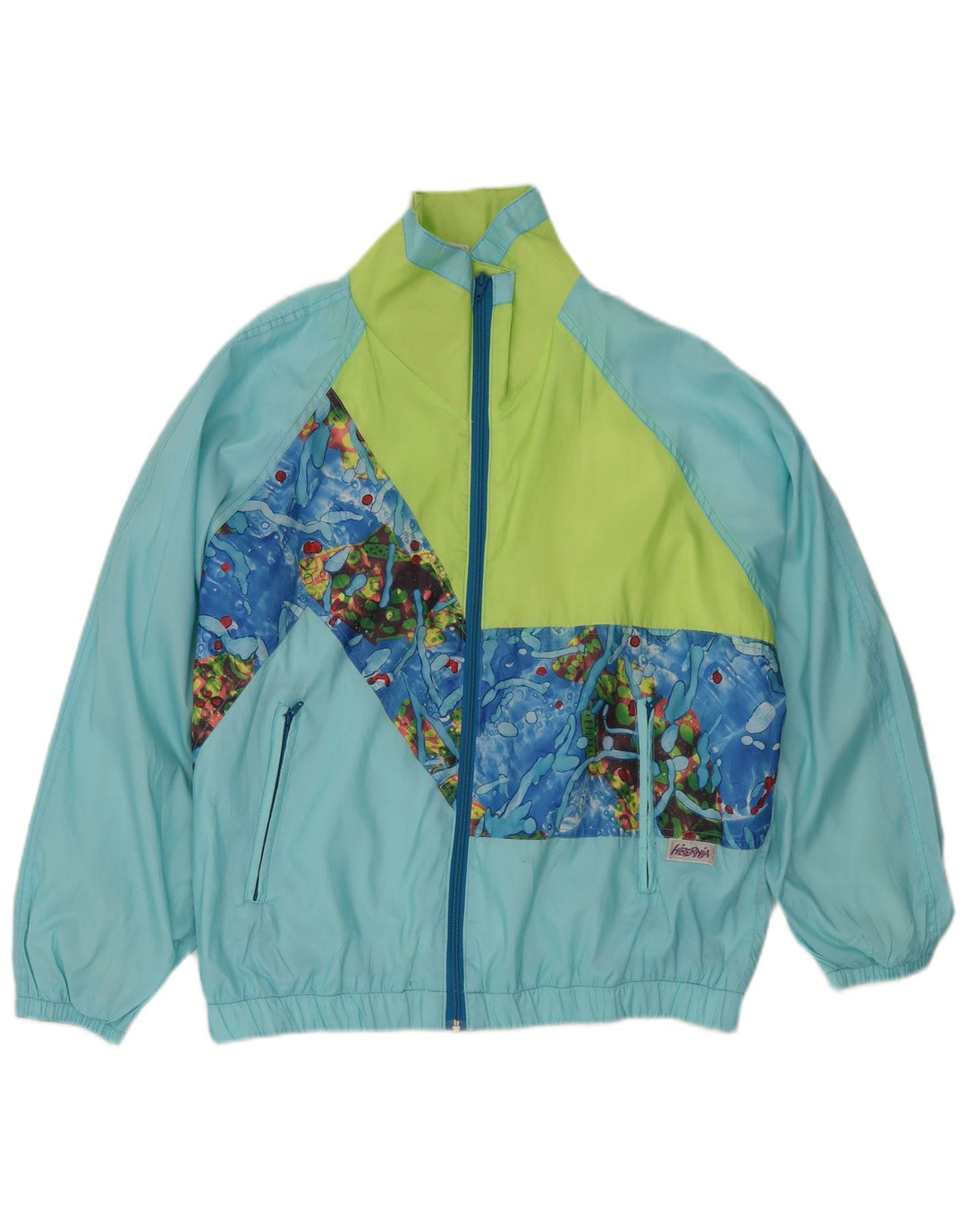 Vintage mujer patrón abstracto chaqueta de lluvia IT 40/42 azul medio