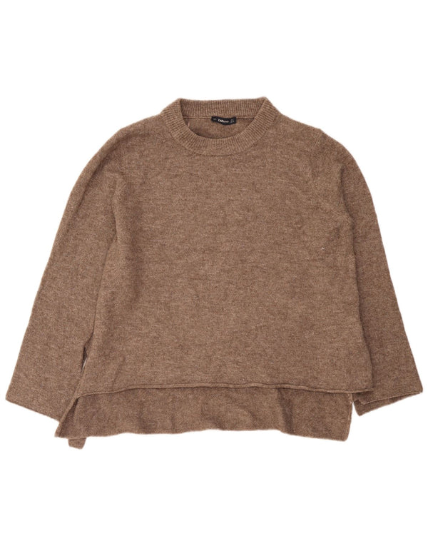 Zara Suéter De Cuello Redondo De Ajuste Relajado para Mujer UK 10 Small Marrón Acrílico