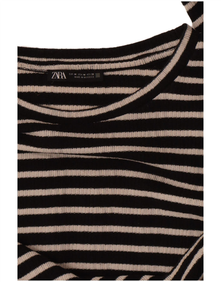 Zara Mujer Crop Top Manga Larga UK 42 Mediano Rayas Negras