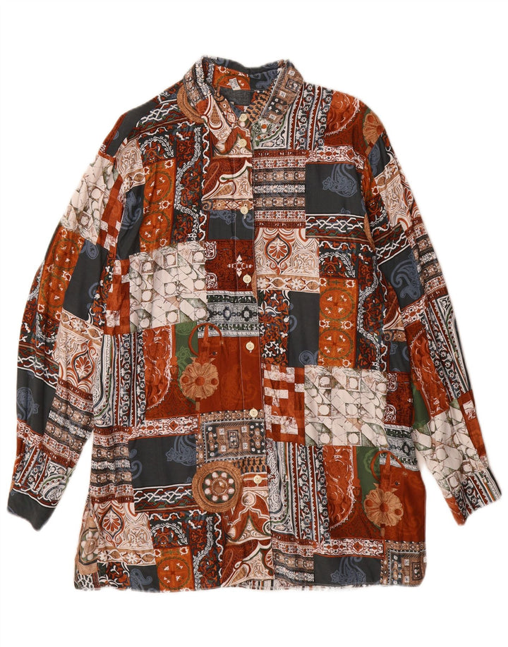 Vintage mujer camisa larga Reino Unido 14 gran patchwork multicolor viscosa