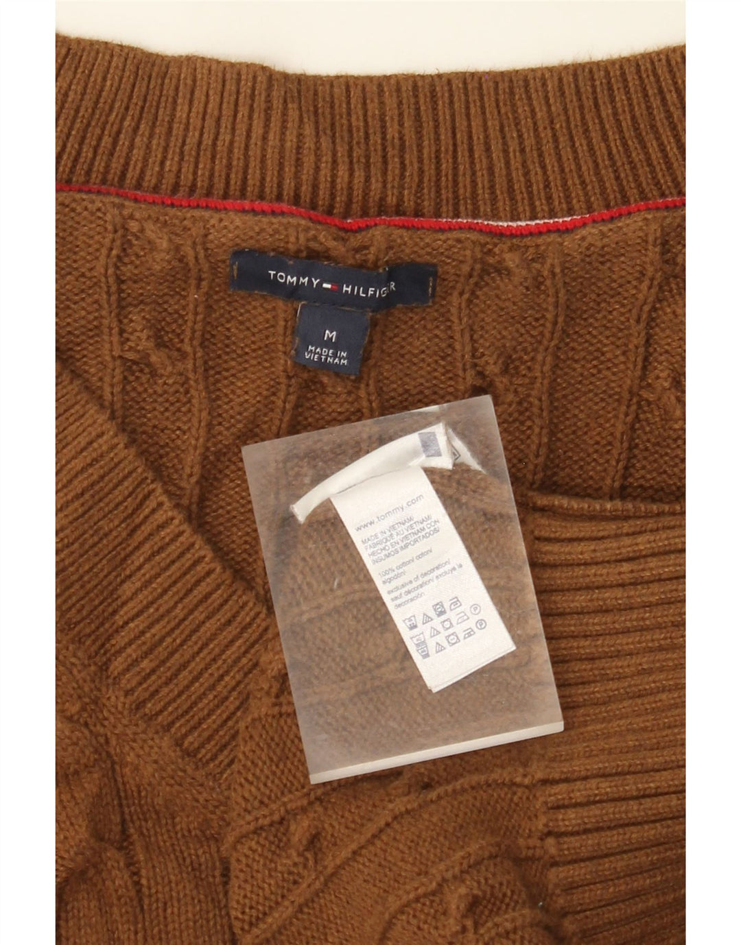 TOMMY HILFIGER Jersey con cuello en V para mujer UK 40 Algodón marrón medio