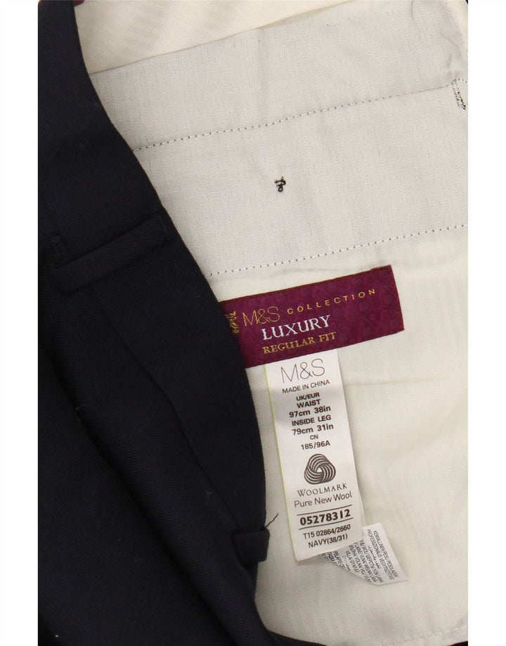 Marks & Spencer Pantalón de traje de corte regular para hombre W38 L31 Lana azul marino