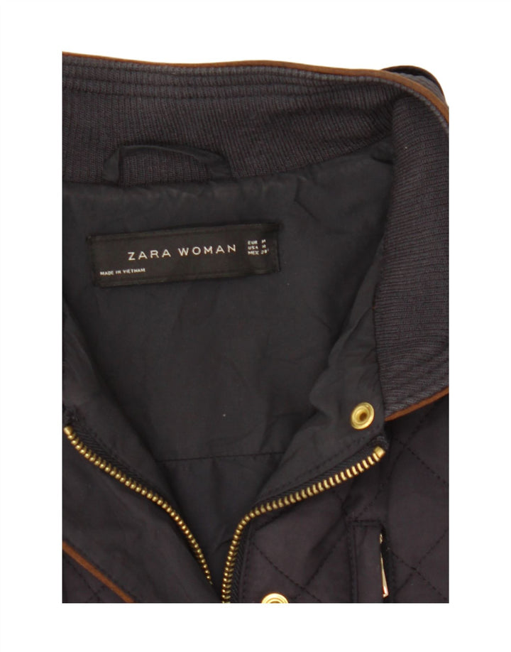 ZARA Womens Quilted Jacket UK 12 Medium Navy Blue Vintage Zara and Second-Hand Zara from Messina Hembry 
