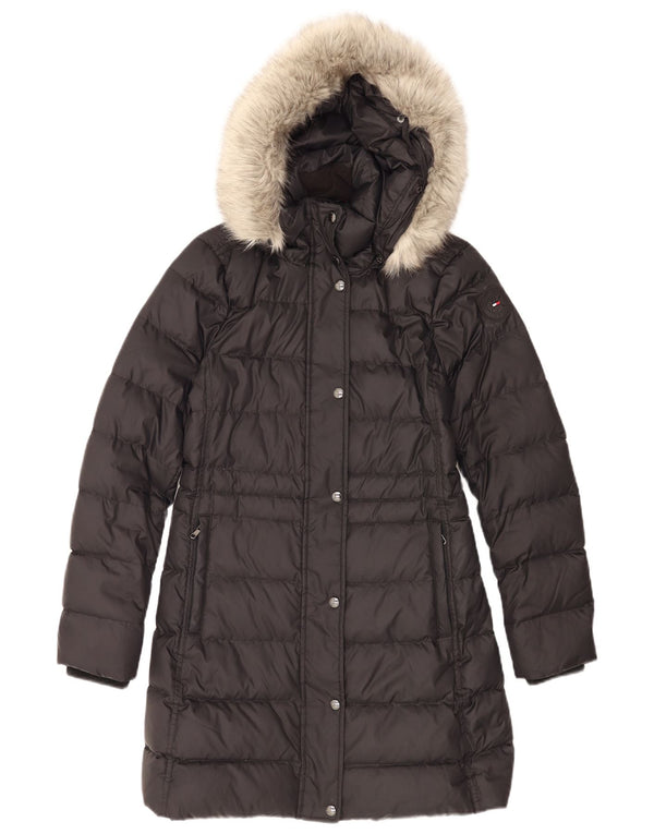 Tommy Hilfiger Abrigo acolchado extragrande con capucha para mujer UK 6 XS Poliéster negro