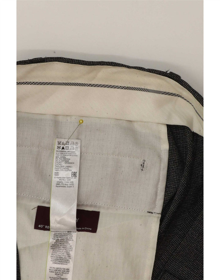 Marks & Spencer Pantalón de traje cónico para hombre W40 L31 Clásico de lana gris