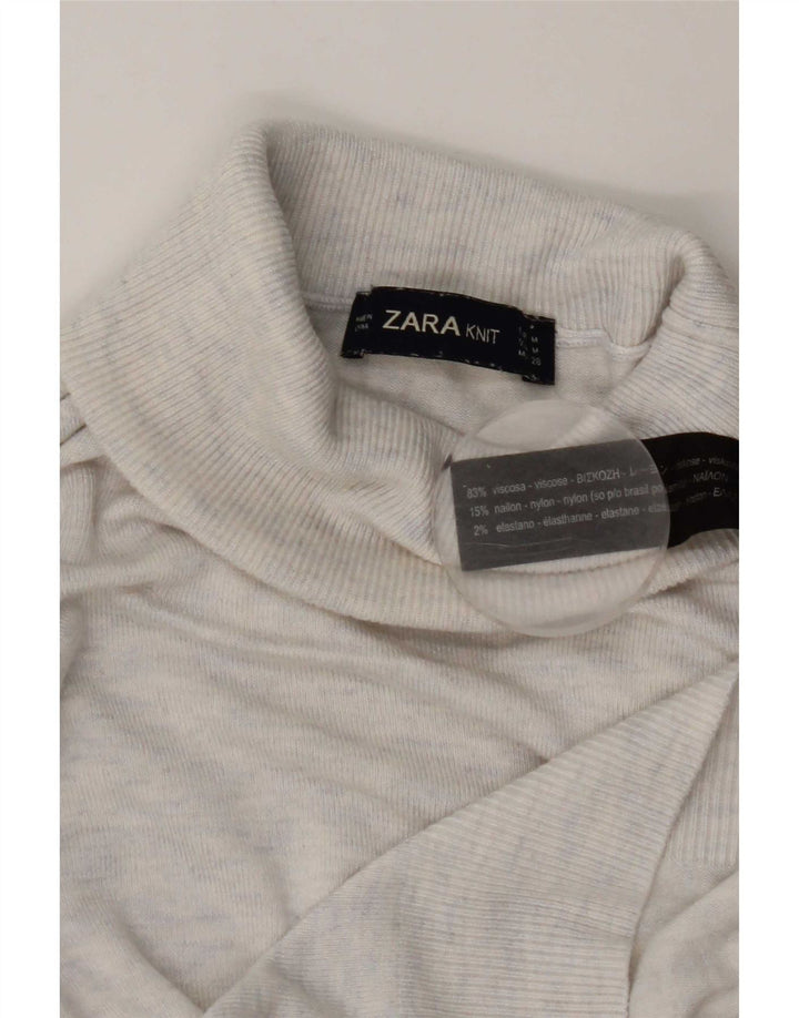 Zara - Jersey con cuello vuelto para mujer, talla 40, viscosa moteada blanca mediana