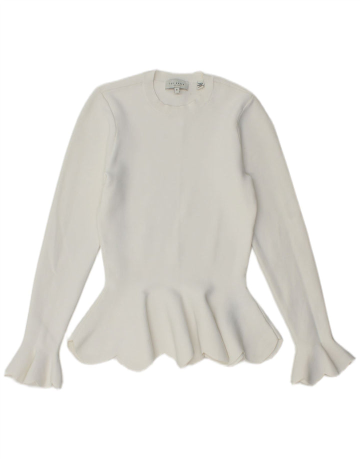 Ted Baker - Jersey de cuello redondo para mujer, talla 0, 2 XS, viscosa blanca