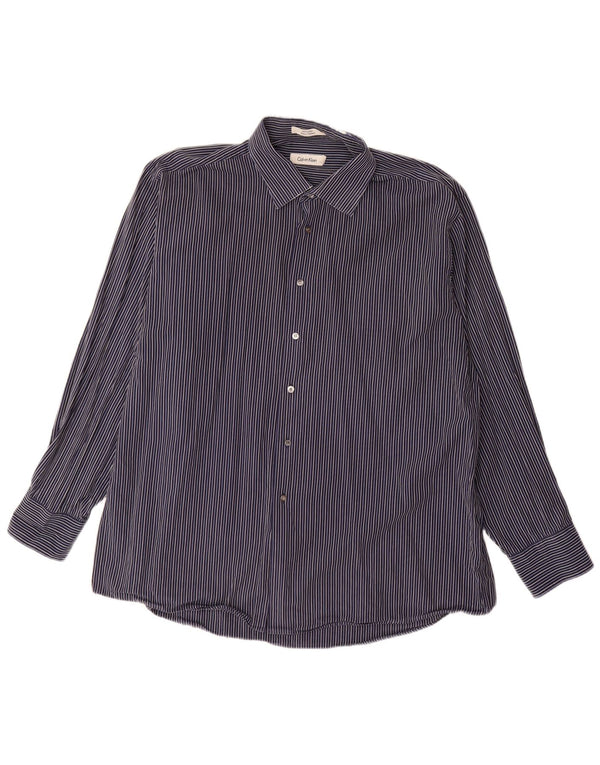 Calvin Klein Jeans Camisa para hombre Talla 18 2XL Algodón a rayas azul marino