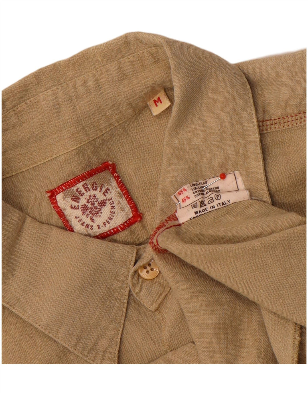 Camisa Energie Hombre De Manga Corta De Lino Beige Medio