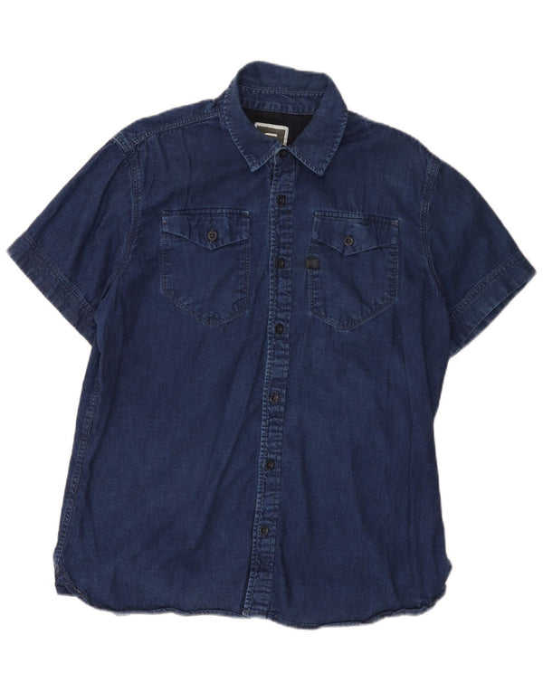 G-STAR Hombre Camisa Vaquera De Manga Corta XL Algodón Azul Marino