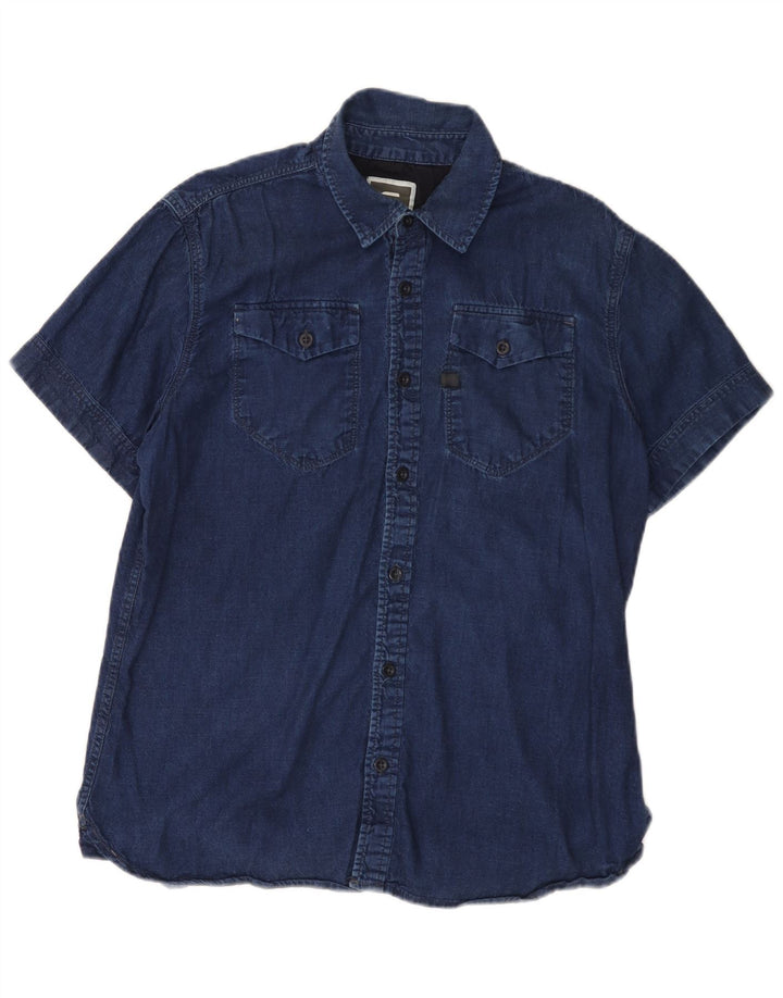 G-STAR Hombre Camisa Vaquera De Manga Corta XL Algodón Azul Marino
