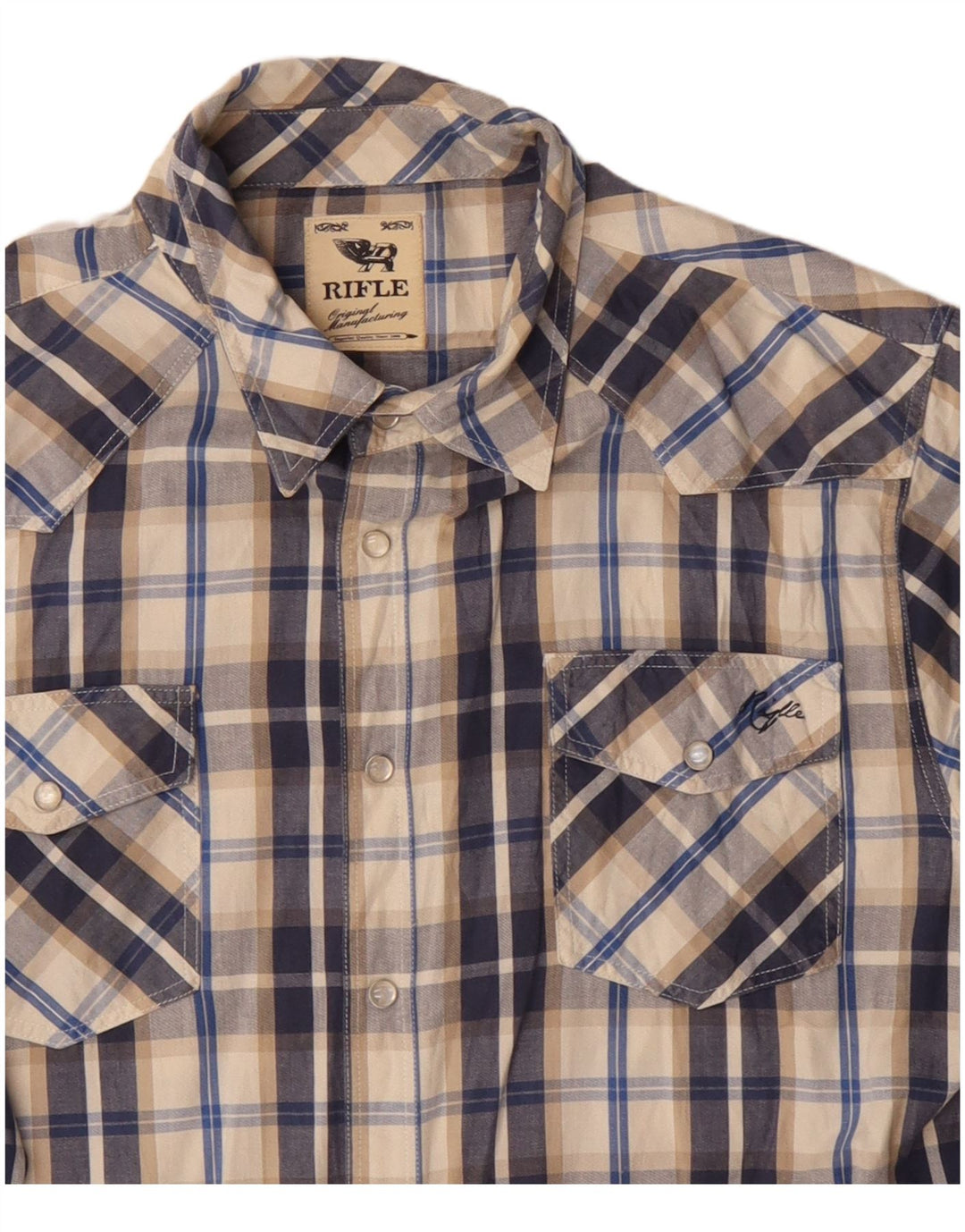 Rifle Camisa Hombre XL Azul Marino Cuadros Algodón