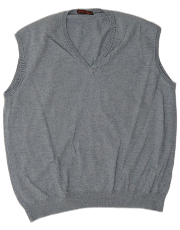 Vintage hombres chaleco tanque top grande azul nueva lana