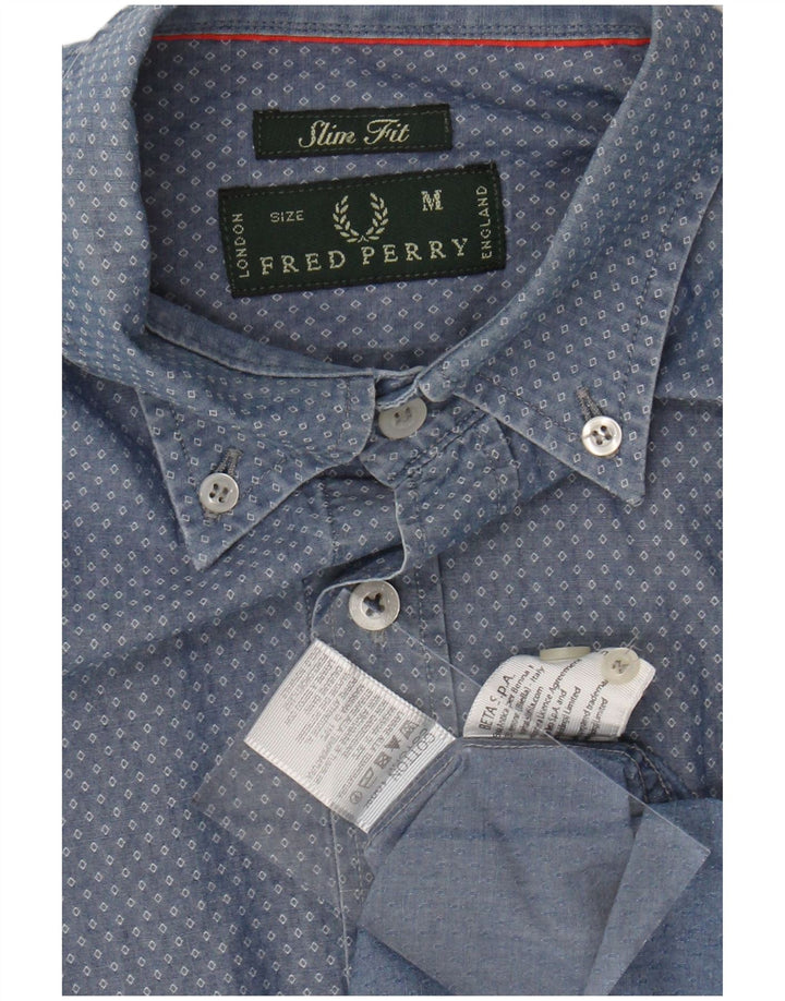 FRED PERRY Camisa ajustada para hombre Algodón azul medio Argyle/Diamond