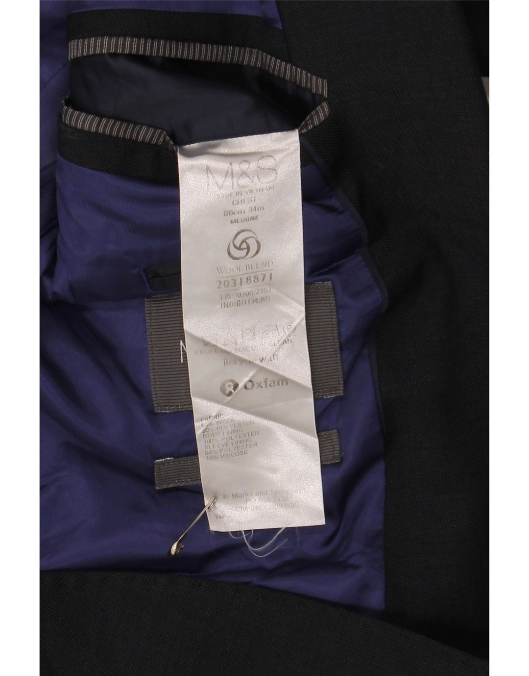 Marks & Spencer Chaqueta tipo blazer de 2 botones para hombre UK 34 XS Lana azul marino