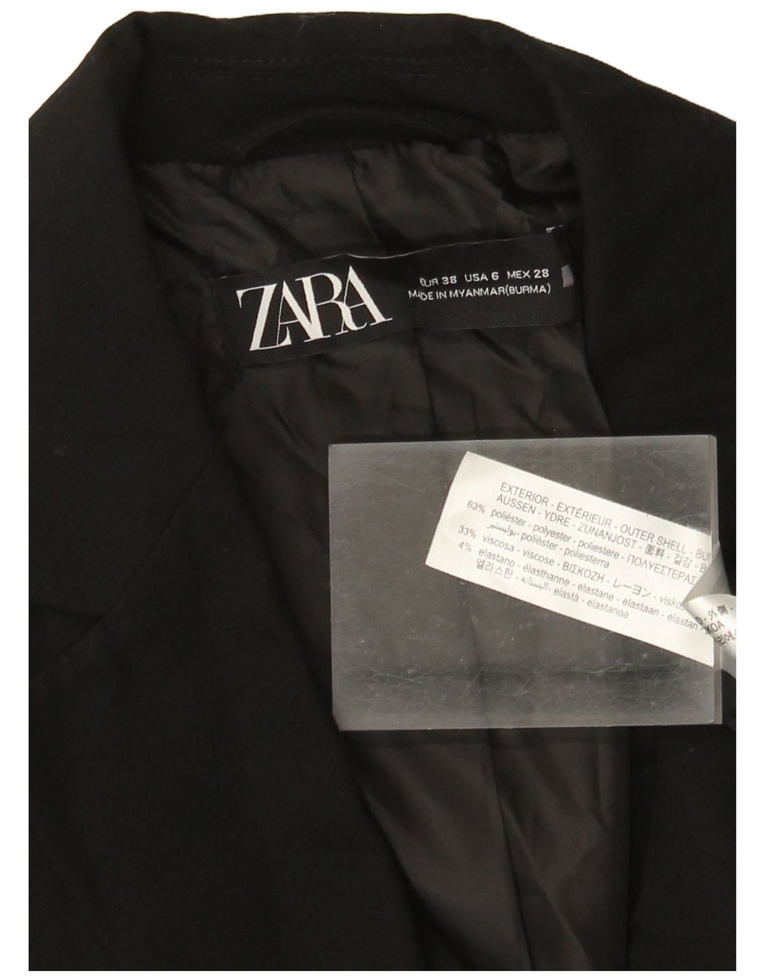 Zara Mujer Chaqueta Blazer De 1 Botón EU 38 Pequeña Poliéster Negro
