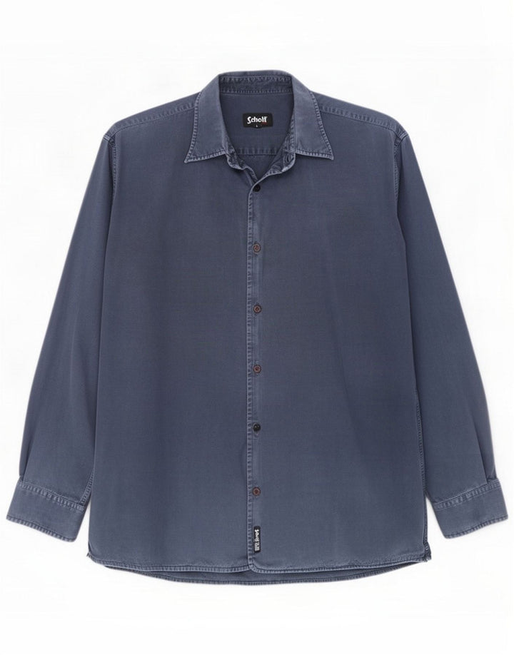 Camisa Schott para hombre grande azul algodón