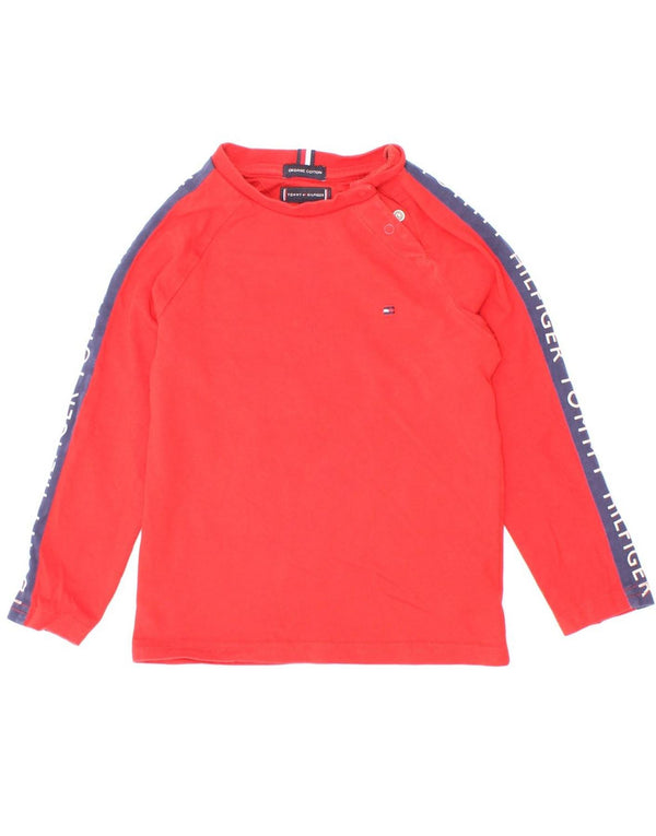 Tommy Hilfiger Camiseta gráfica de manga larga para bebés de 18 a 24 meses, color rojo