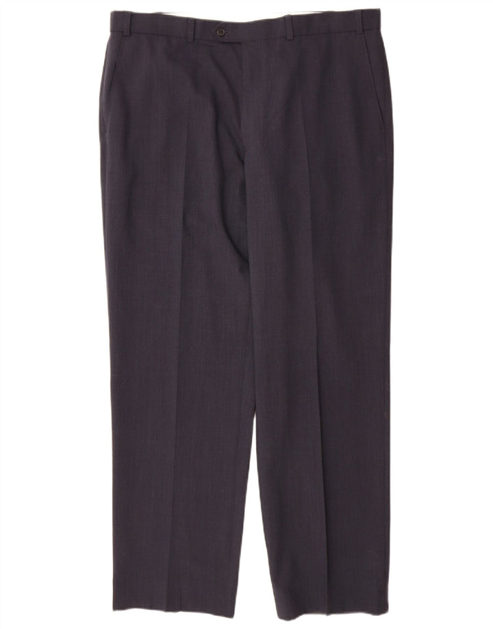 Marks & Spencer Pantalón de traje recto para hombre W38 L31 Poliéster azul marino