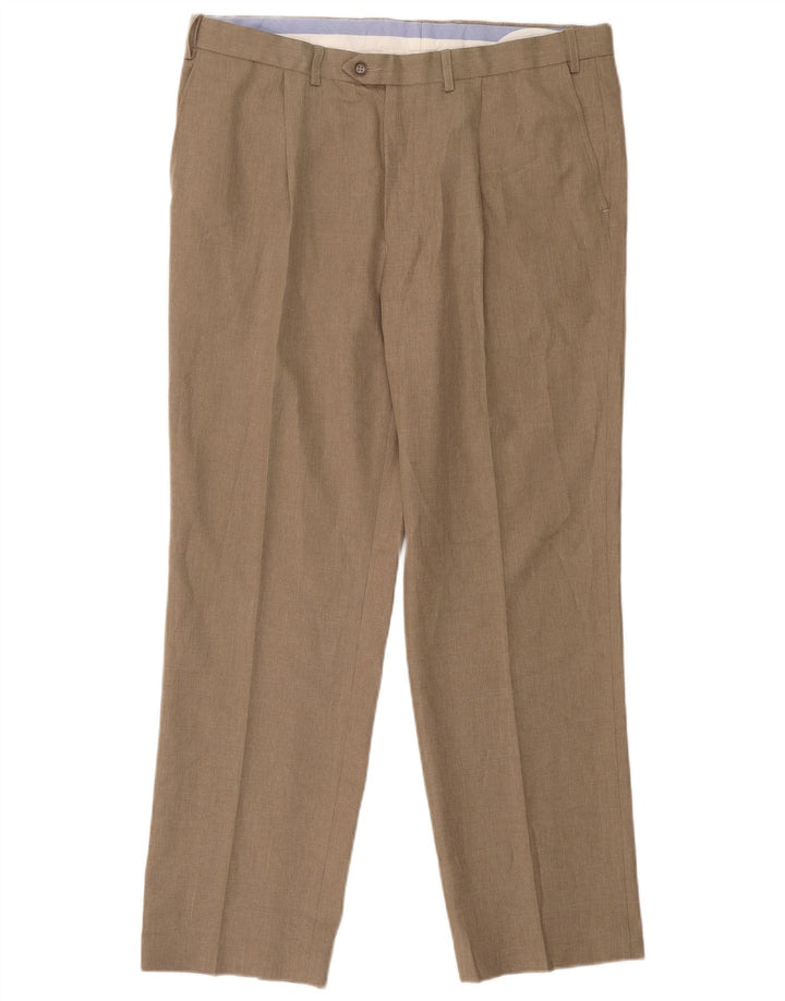 Marks & Spencer Pantalón de traje de corte regular para hombre W38 L31 Poliéster beige