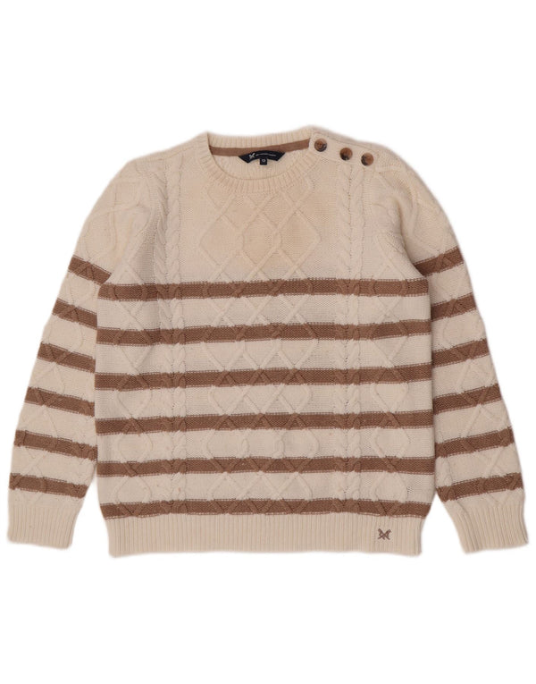 Crew Clothing Suéter de cuello redondo para mujer UK 12 Mediano Rayas blancas