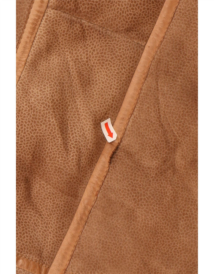 VINTAGE Abrigo de piel de oveja para mujer Reino Unido 16 Estampado animal marrón grande