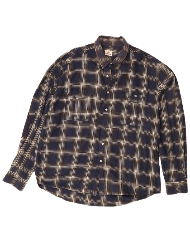 Camisa Lacoste Hombre Talla 46 2XL Azul Marino Cuadros Algodón