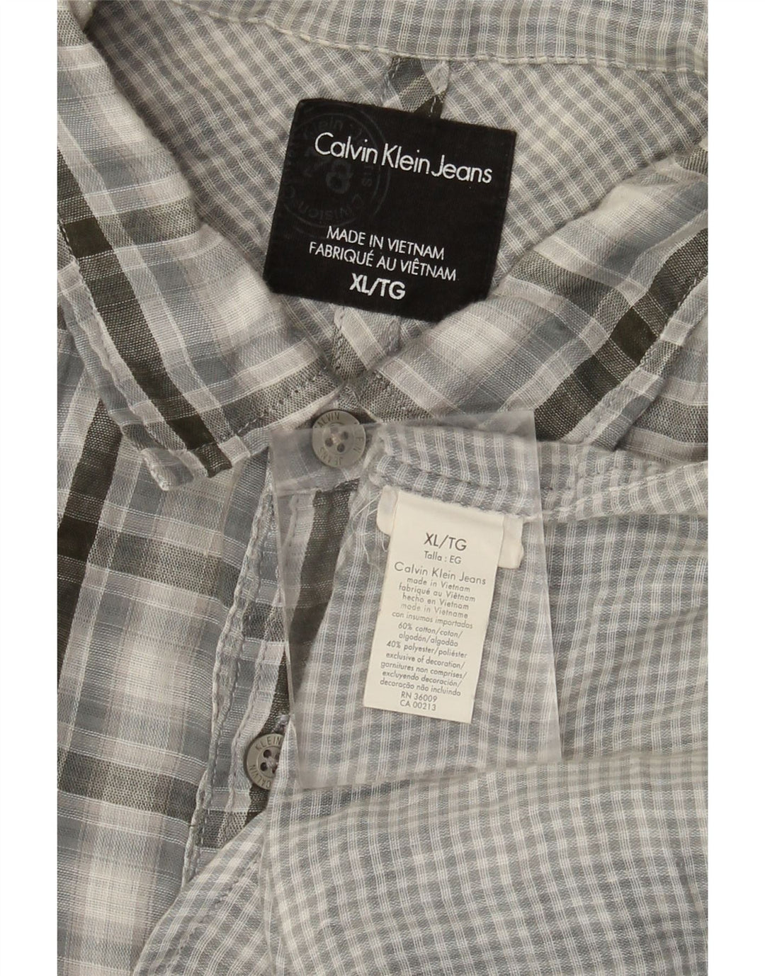 Calvin Klein Jeans Camisa militar para hombre XL Algodón a cuadros gris