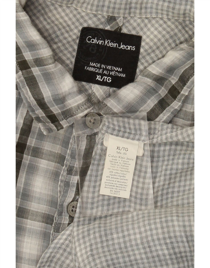 Calvin Klein Jeans Camisa militar para hombre XL Algodón a cuadros gris