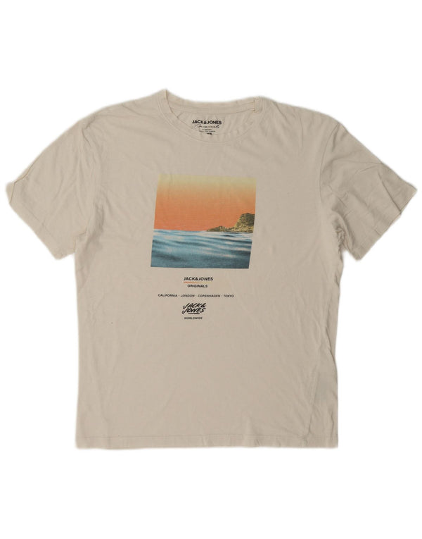Jack & Jones Hombre Camiseta Gráfica Top XS Algodón Blanco