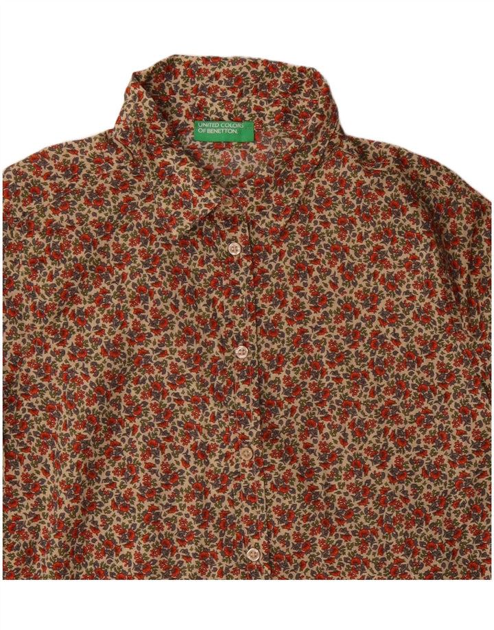 BENETTON Camisa de mujer UK 40 Small Algodón floral multicolor
