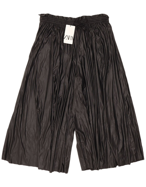Zara Mujer Pantalones Capri Culottes De Piel Sintética XL W36 L22 Negro