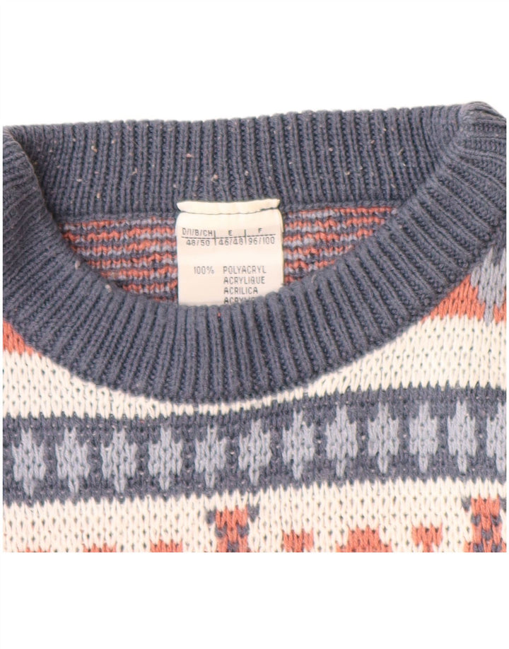 VINTAGE Hombres Crew Neck Jumper Suéter IT 48/50 Medio Azul Marino Fair Isle