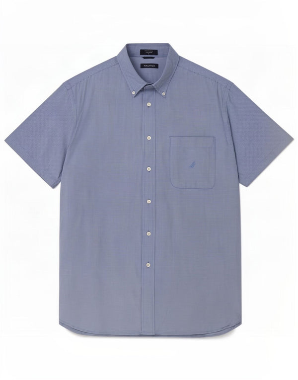 Nautica Camisa de manga corta para hombre de algodón a cuadros azules grandes