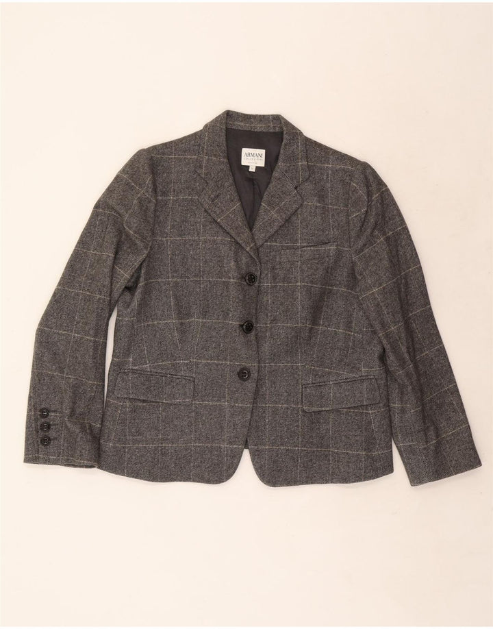 Armani Collezioni Chaqueta Blazer de 3 Botones para Mujer IT 50 XL Lana a Cuadros Gris