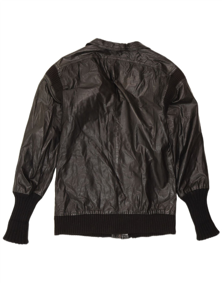 VINTAGE Chaqueta de cuero para mujer Reino Unido 14 Cuero negro medio