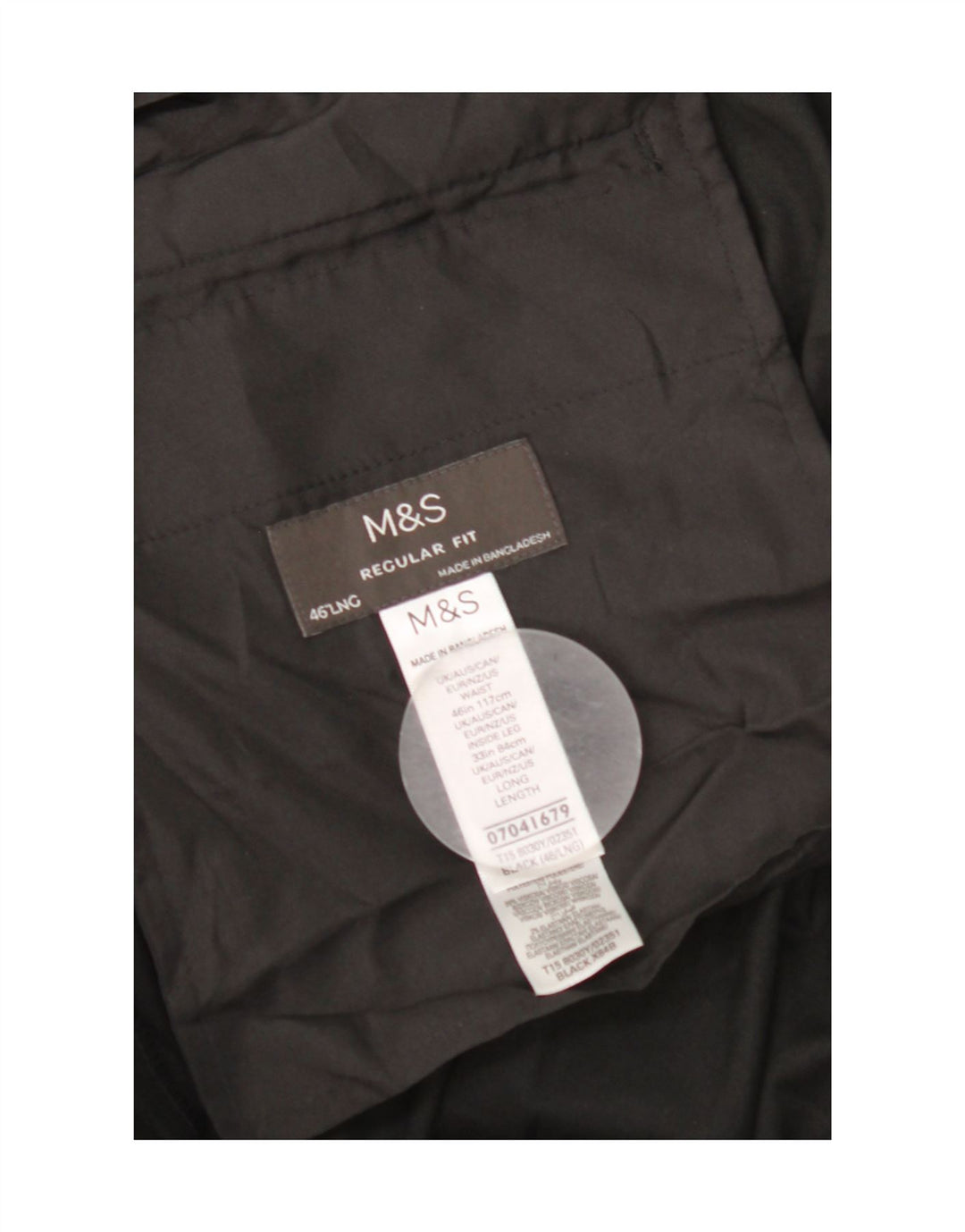 Marks & Spencer Pantalón de traje de corte regular para hombre W46 L33 Poliéster negro