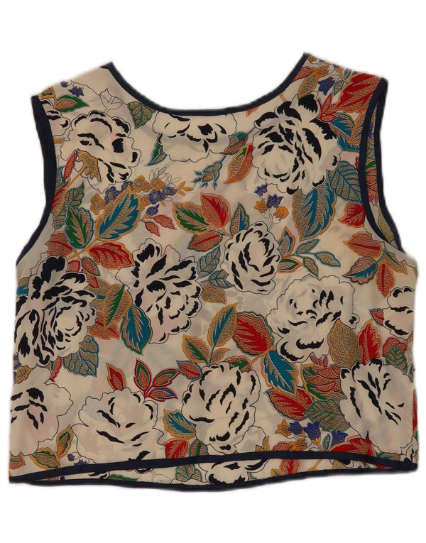 Vintage mujer crop blusa sin mangas Top Reino Unido 10 pequeño multicolor floral