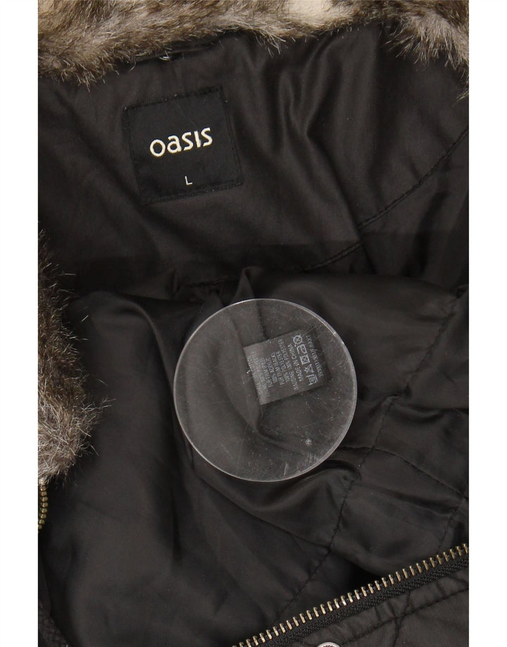 OASIS Womens Quilted Jacket UK 14 Large Black Cotton Vintage Oasis and Second-Hand Oasis from Messina Hembry 