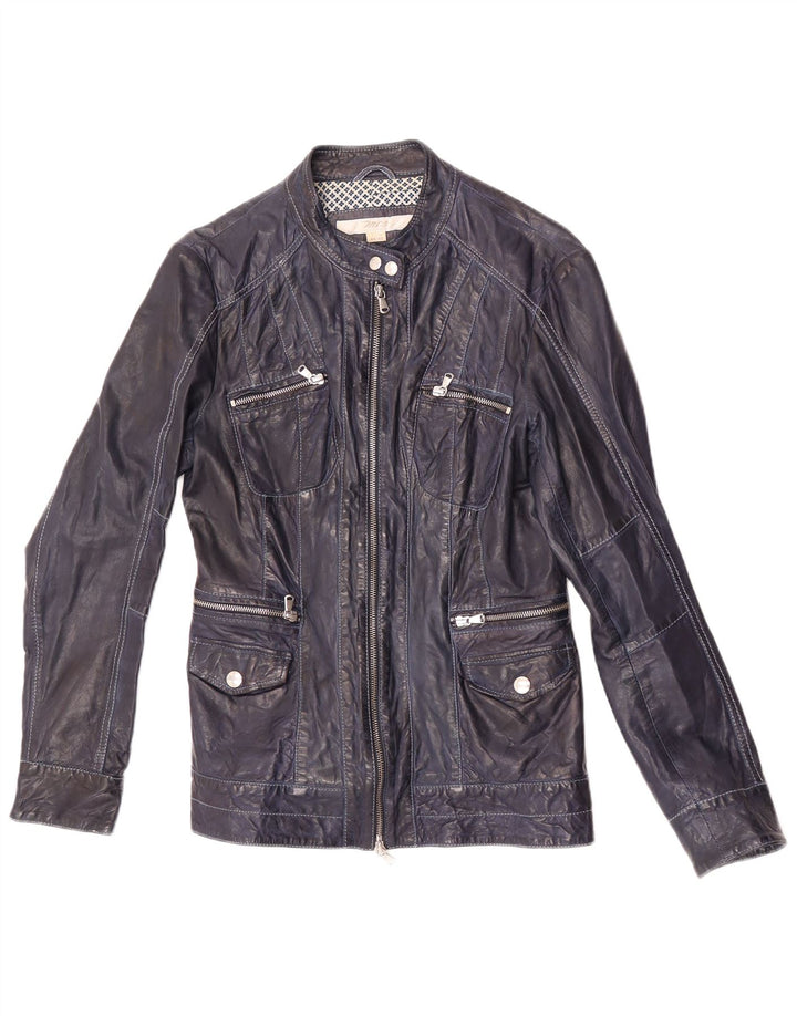 Marlboro Classics Chaqueta de cuero para mujer IT 44 Piel de cordero azul medio
