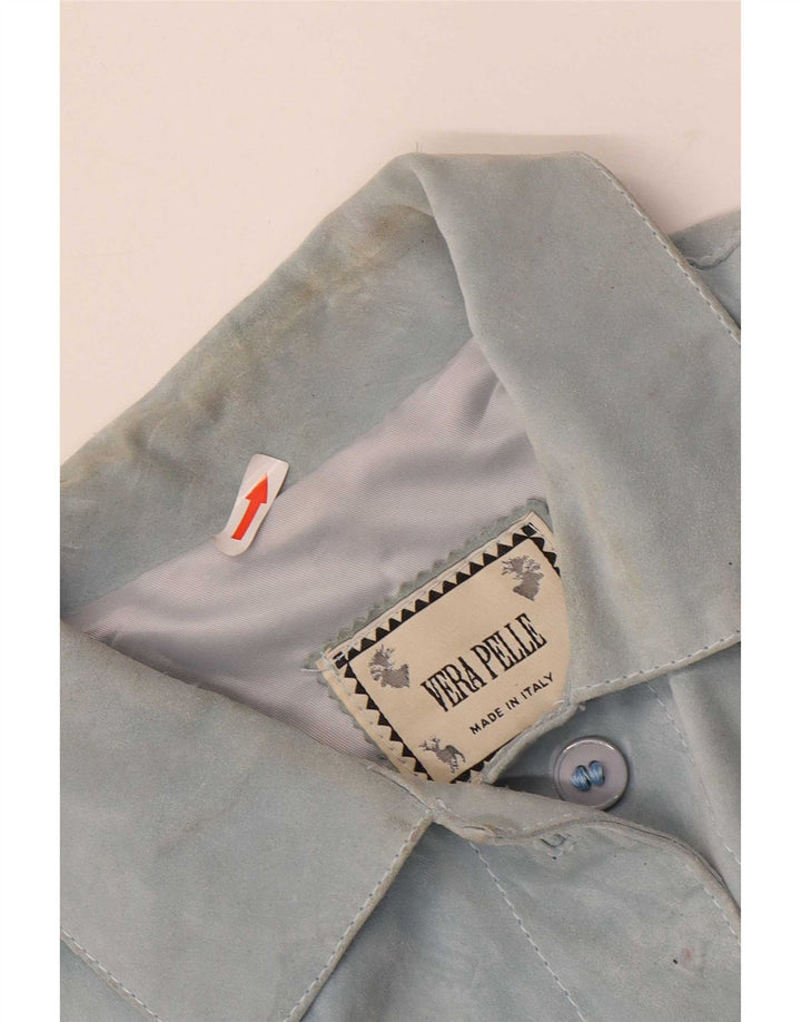 Vintage mujer 4 botones ante Blazer chaqueta Reino Unido 14 cuero azul medio