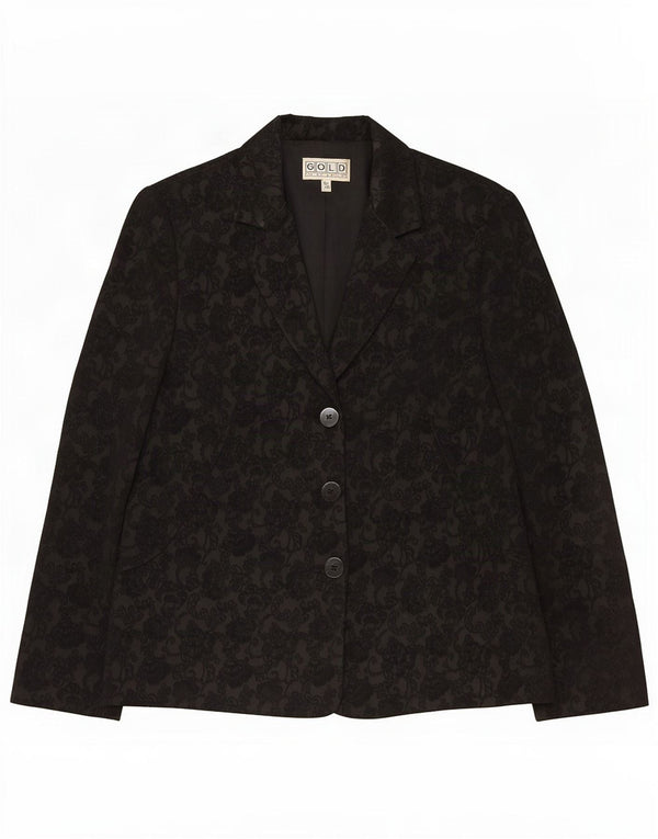 Chaqueta blazer vintage de 3 botones para mujer UK 44 Grande Acetato floral negro