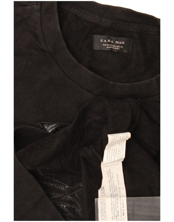Zara Hombre Sudadera Gráfica Jumper Medium Negro Poliéster
