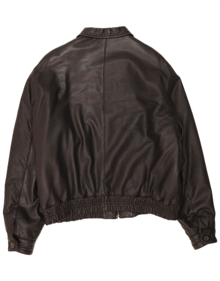 Chaqueta de cuero vintage para hombre IT 56 3XL Negro