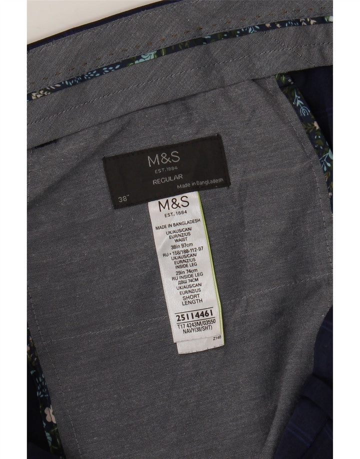 Marks & Spencer Pantalón de traje de corte regular para hombre W38 L29 Cuadros azul marino