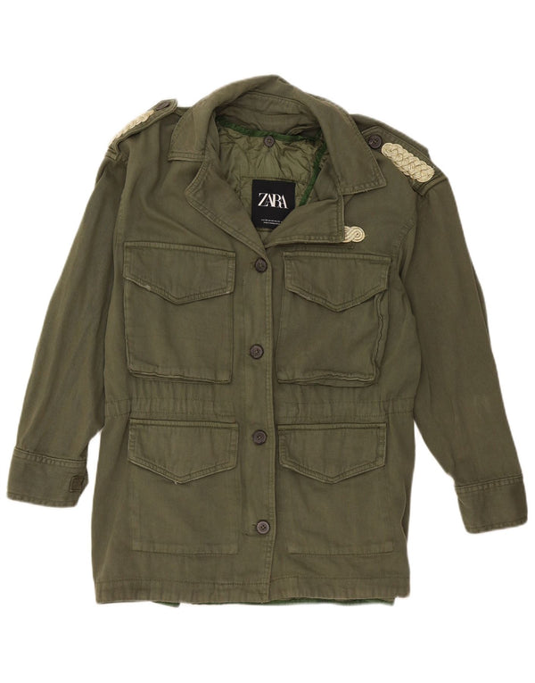 Zara Mujer Chaqueta Militar Extragrande UK 6 XS Algodón Caqui
