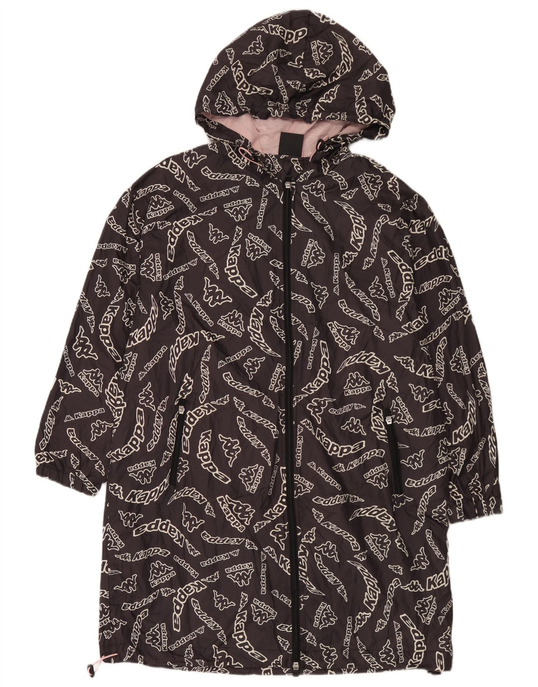 Kappa Chubasquero con capucha y gráfico extragrande para mujer, talla 44, talla M, color negro