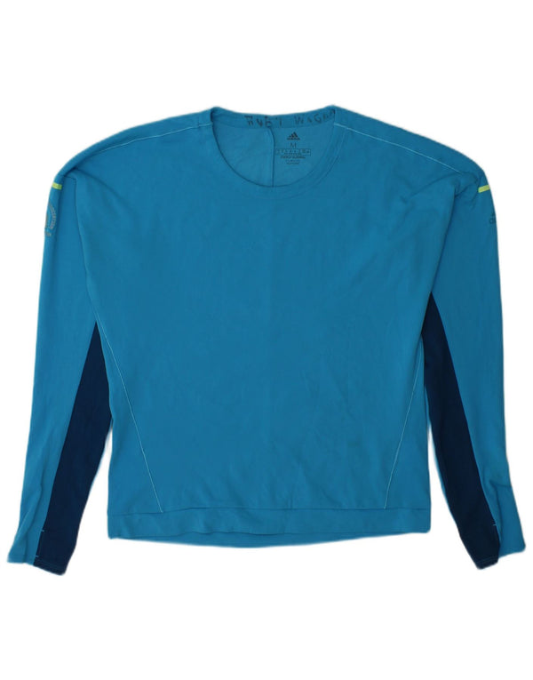 ADIDAS Mujer Climalite Top Manga Larga UK 12/14 Medio Azul Colorblock