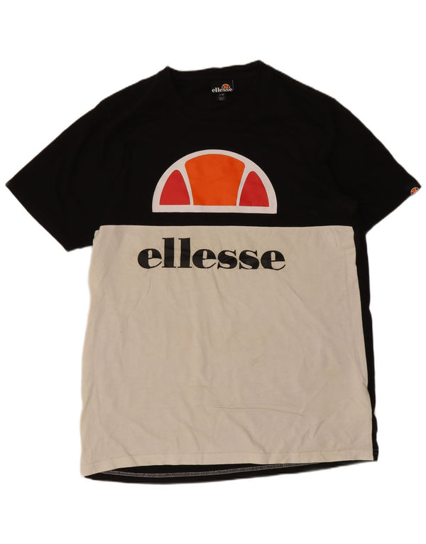 Ellesse Hombre Camiseta gráfica Top Medium Black Colorblock Algodón