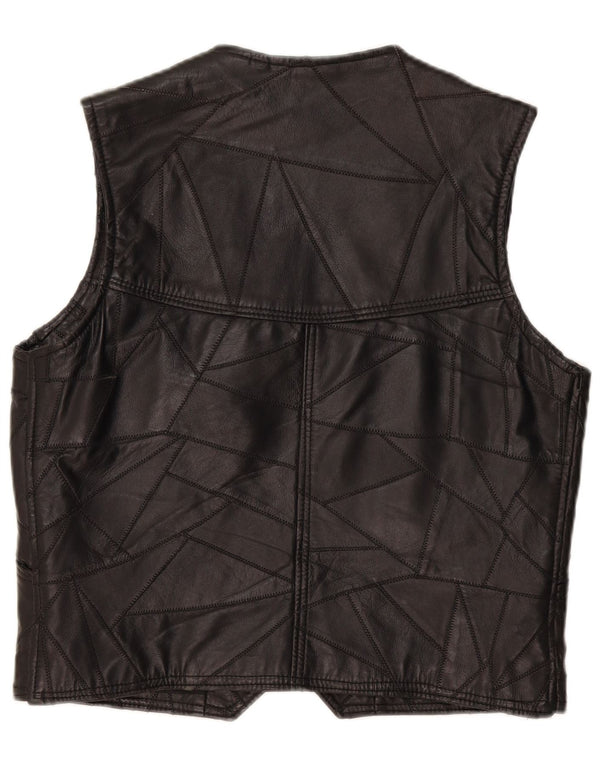 Chaleco de cuero vintage para hombre gran patchwork negro